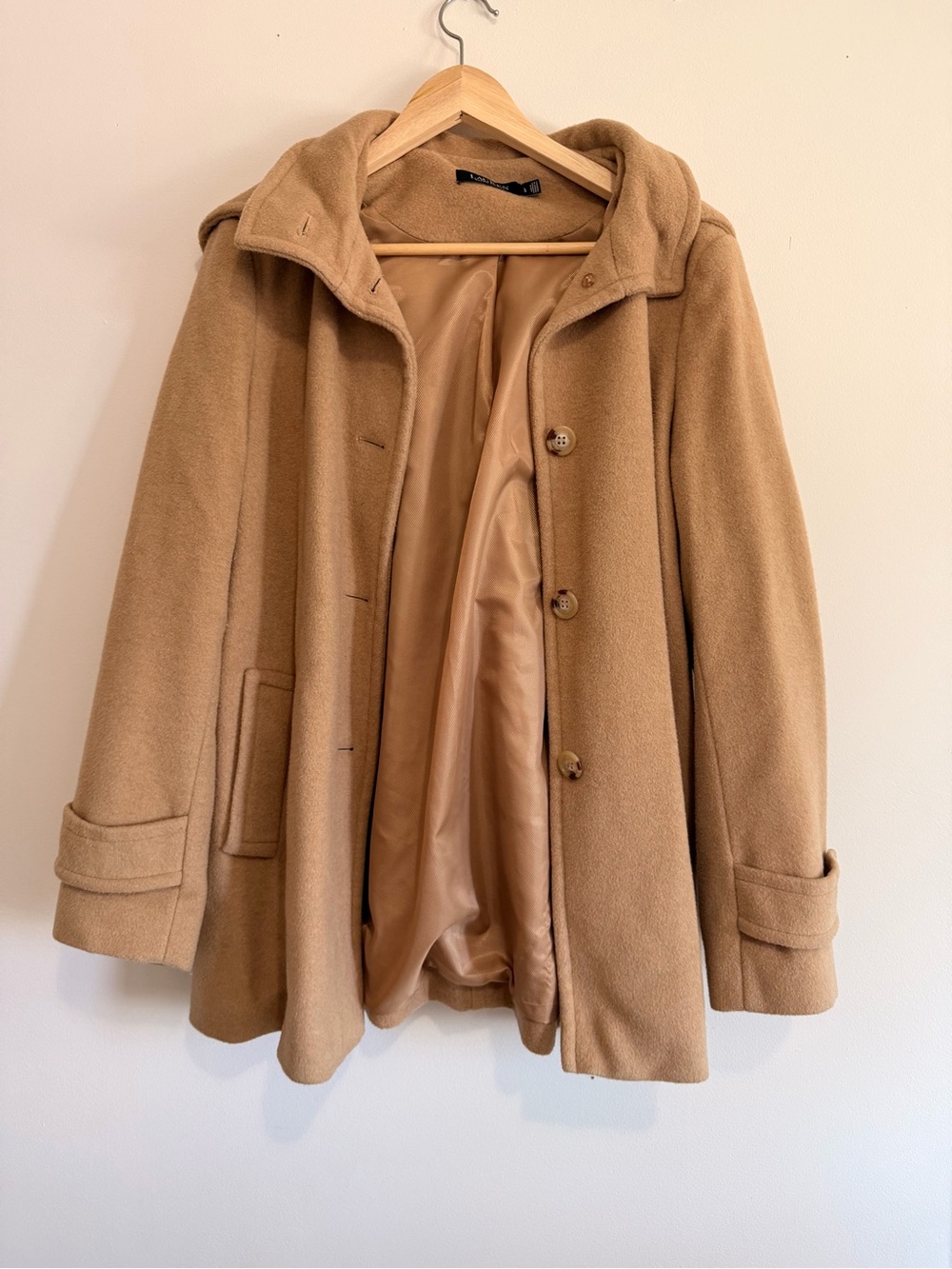 Lauren Ralph Lauren Tan Wool-Blend Coat Removable Hood
